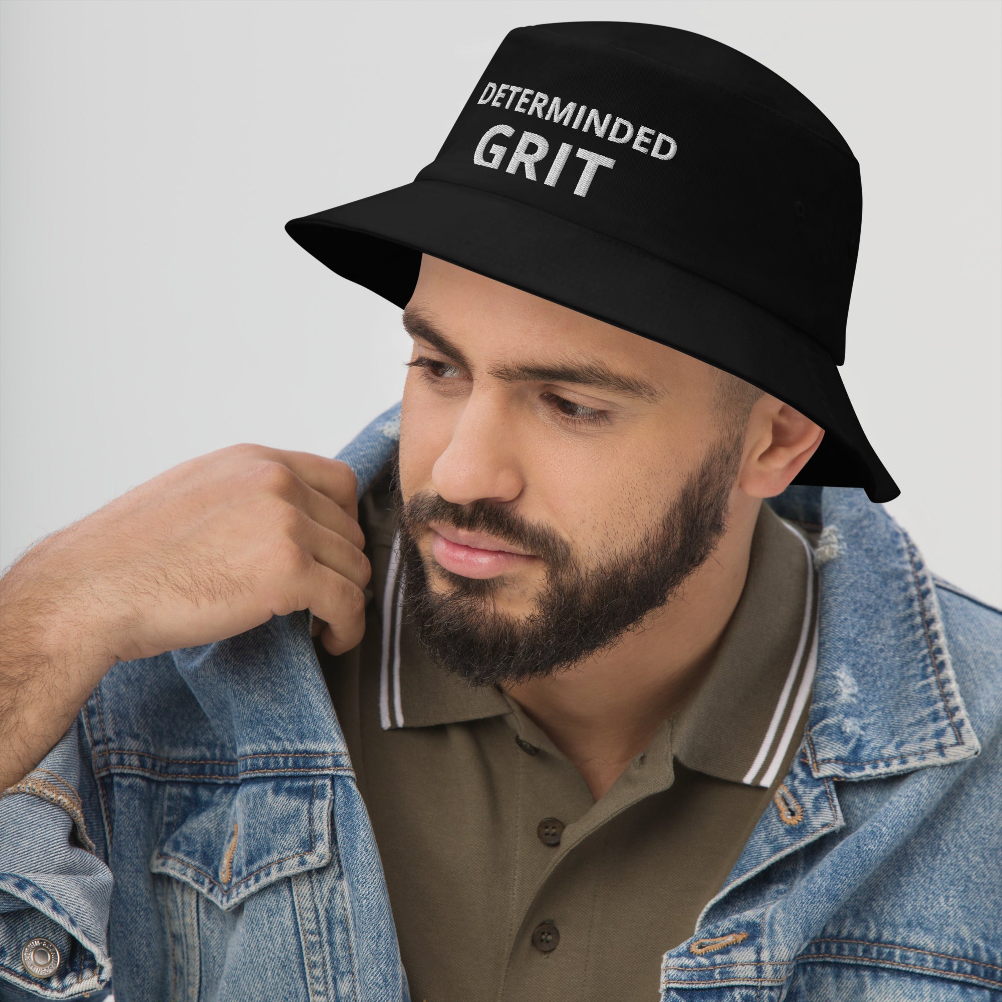 Determined GRIT Bucket Hat – Black Embroidered Streetwear Hat - DIRTY MONEY DREAMS
