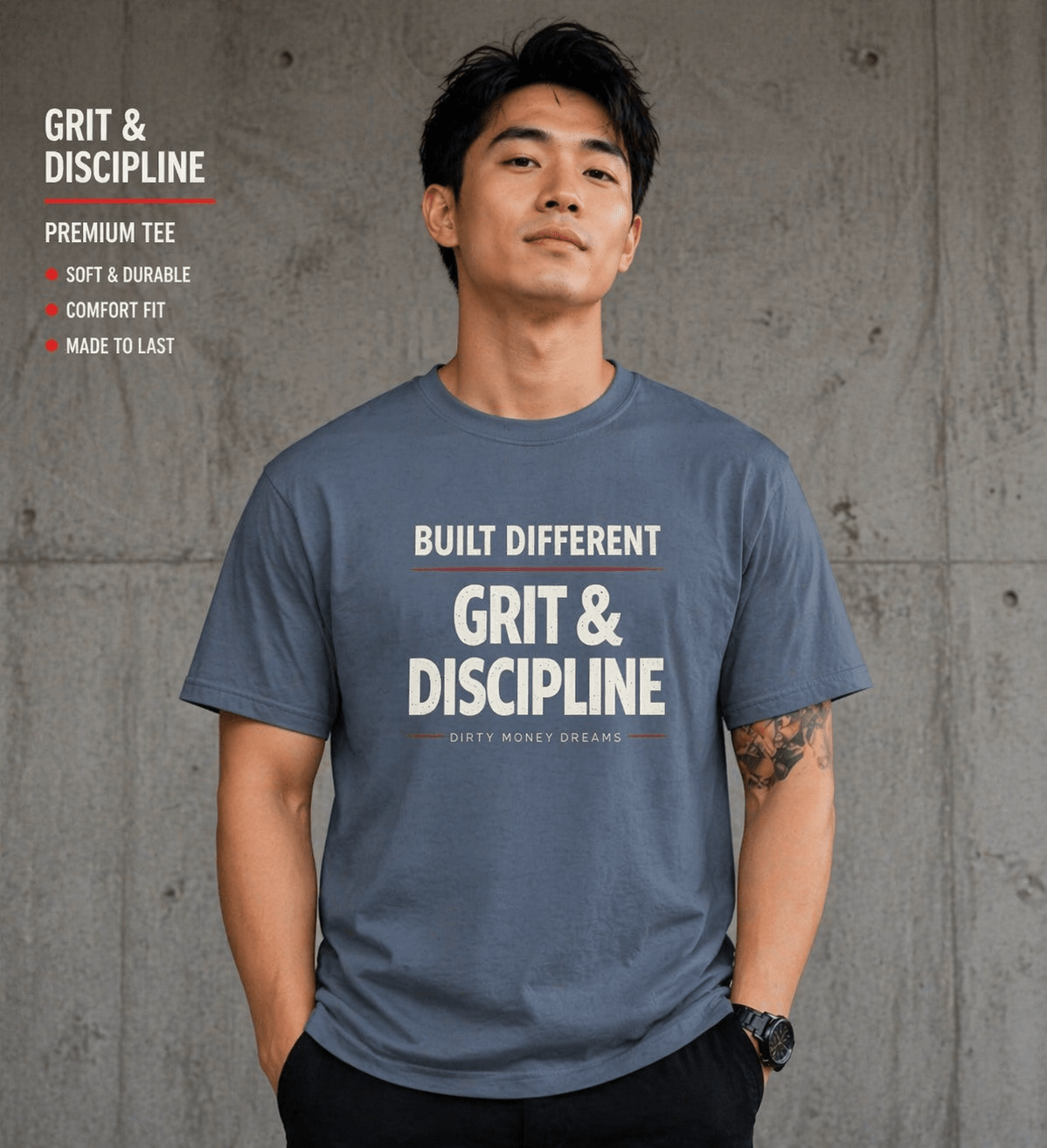 Dirty Money Dreams “Grit & Discipline” Tee – Built Different Streetwear - DIRTY MONEY DREAMS