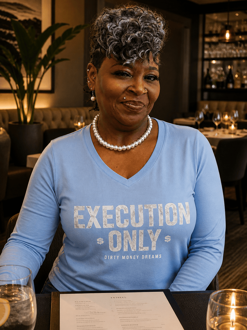 Execution Only Women’s Long Sleeve V - Neck Shirt – Premium Streetwear | Dirty Money Dreams - DIRTY MONEY DREAMS