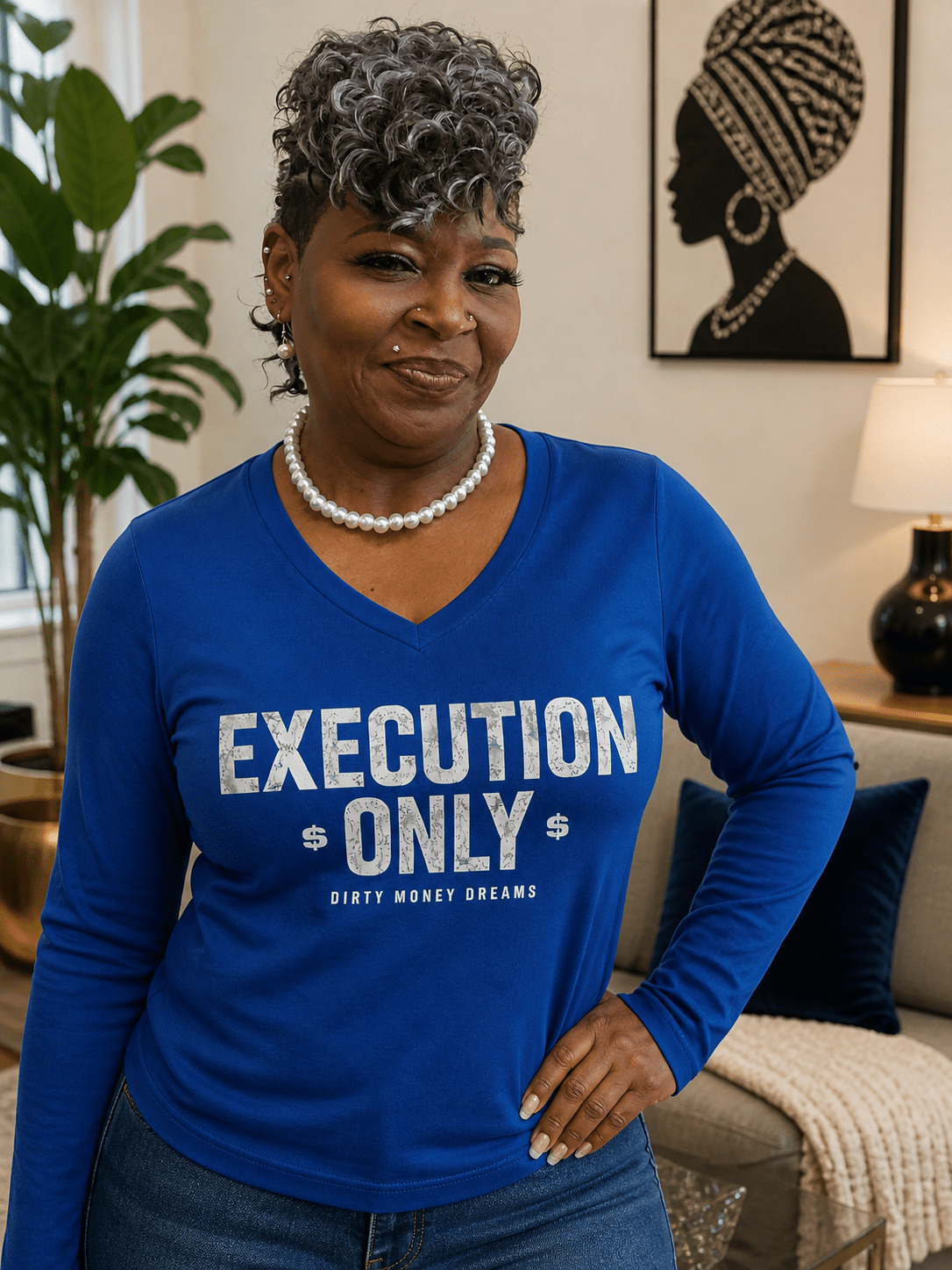 Execution Only Women’s Long Sleeve V - Neck Shirt – Premium Streetwear | Dirty Money Dreams - DIRTY MONEY DREAMS