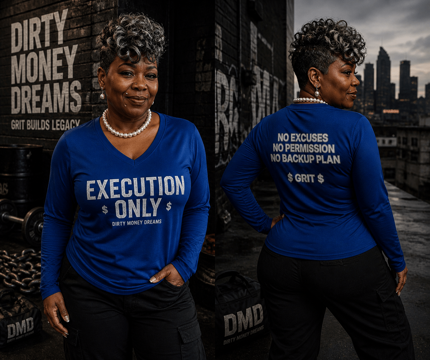 Execution Only Women’s Long Sleeve V - Neck Shirt – Premium Streetwear | Dirty Money Dreams - DIRTY MONEY DREAMS