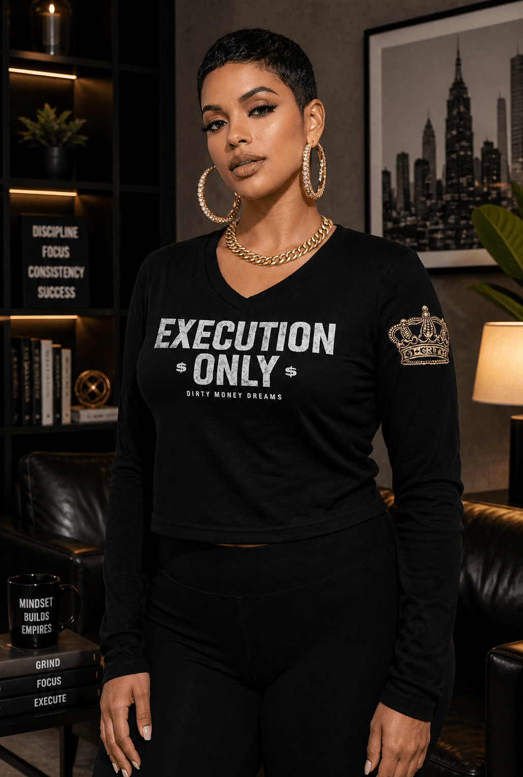 Execution Only Women’s Long Sleeve V - Neck Shirt – Premium Streetwear | Dirty Money Dreams - DIRTY MONEY DREAMS