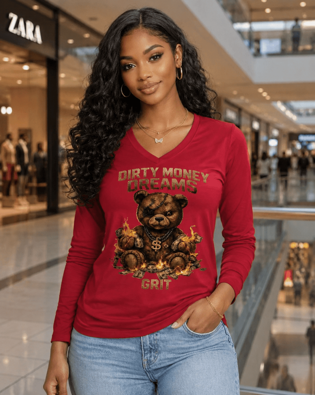 GRIT Women’s Performance V - Neck – Built Under Pressure Dirty Money Dreams - DIRTY MONEY DREAMS