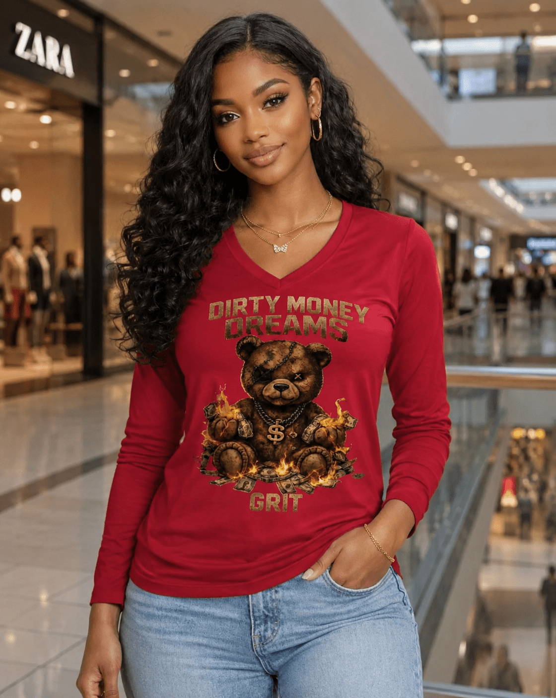 GRIT Women’s Performance V - Neck – Built Under Pressure Dirty Money Dreams - DIRTY MONEY DREAMS