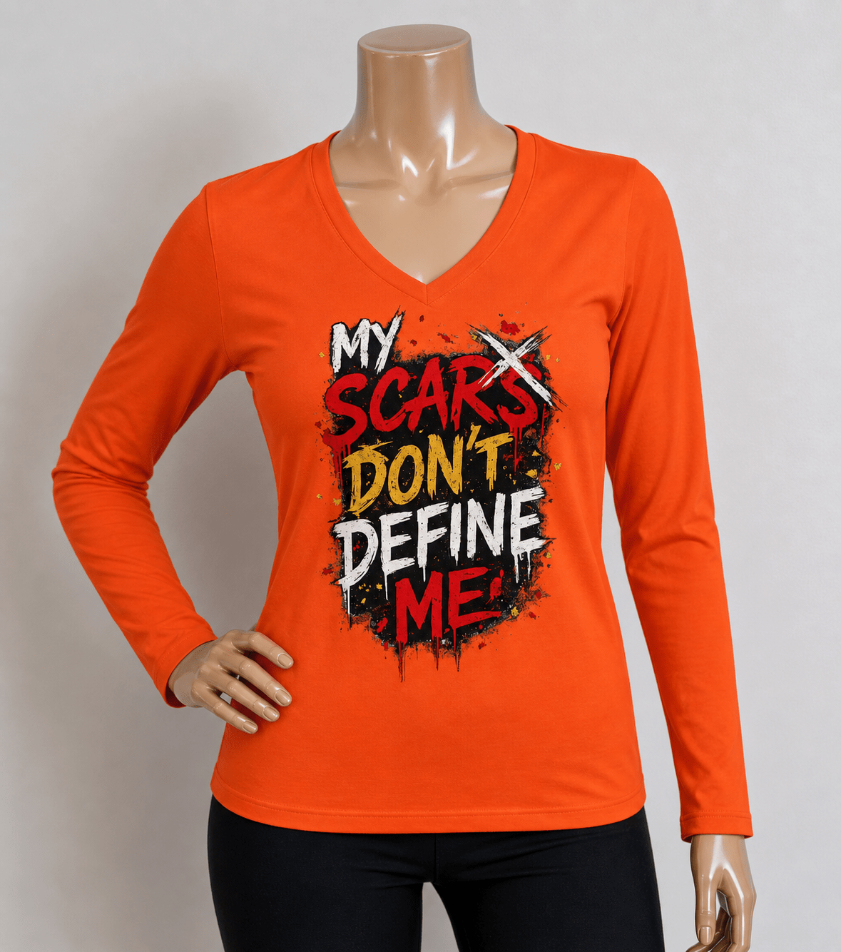 My Scars Don’t Define Me Shirt – Women’s Motivational Long Sleeve V - Neck | Dirty Money Dreams - DIRTY MONEY DREAMS