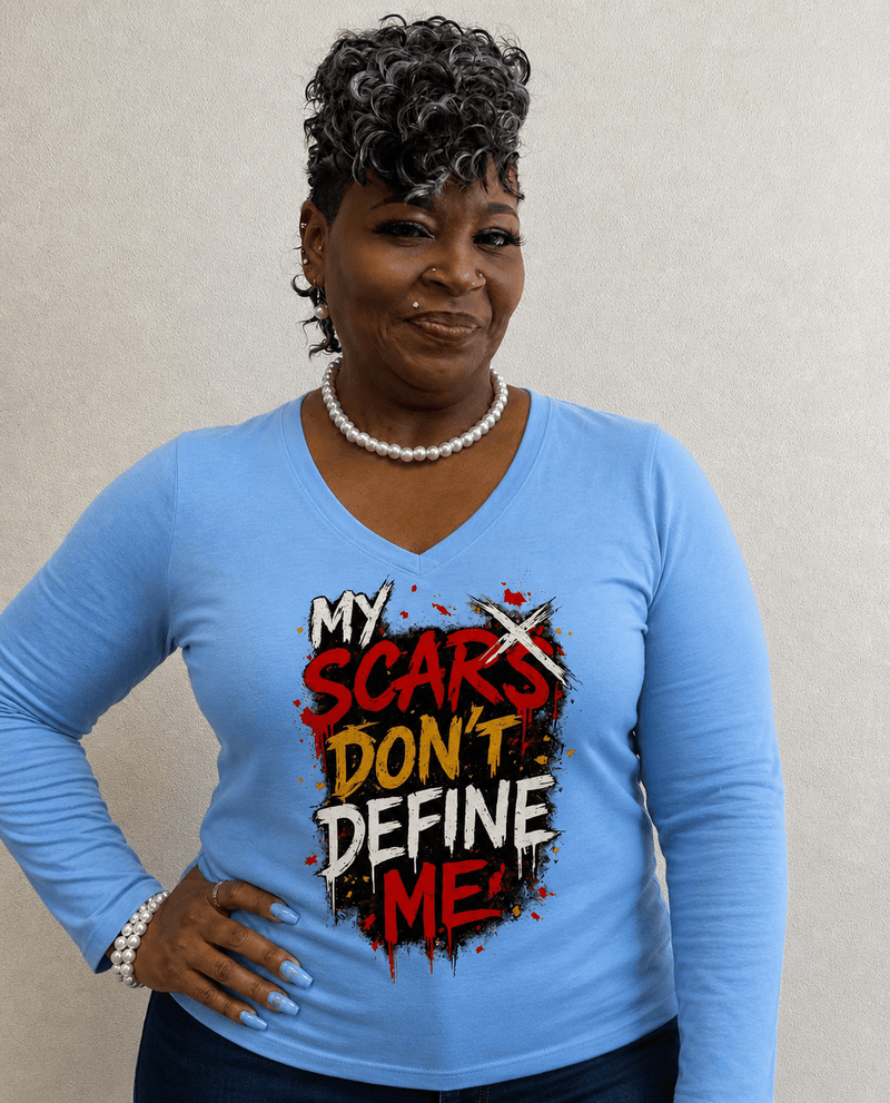 My Scars Don’t Define Me Shirt – Women’s Motivational Long Sleeve V - Neck | Dirty Money Dreams - DIRTY MONEY DREAMS